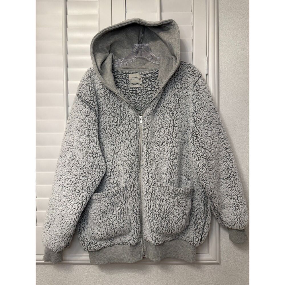 Urban Outfitters Grey Fuzzy Teddy Sherpa Fleece Full Zip Hoodie Jacket M